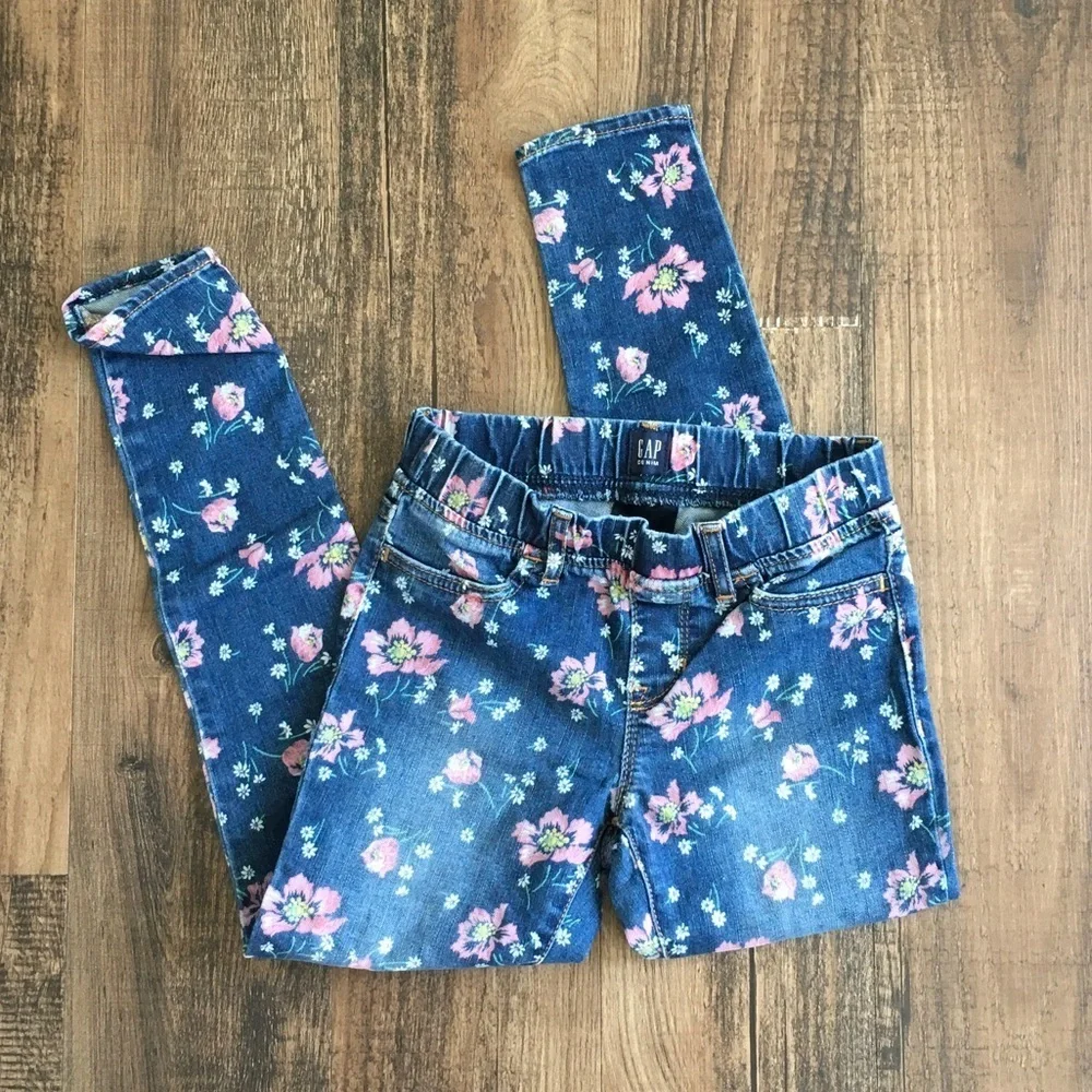 GAP Kids Floral Patterned stretch Jeggings Blue Jeans